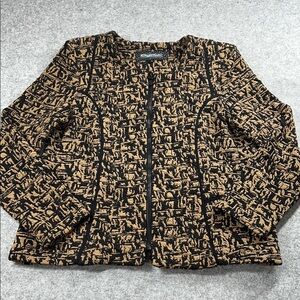 Cheryl Nash Black‎ and Tan Patterned elegant comfort stretch jacket zs L